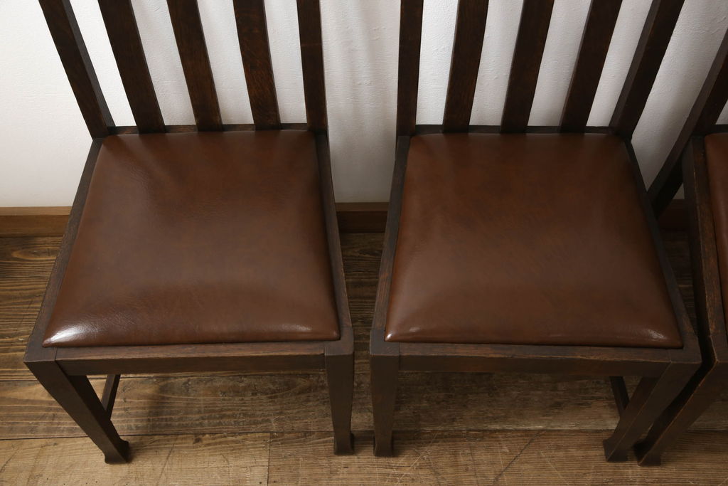 イギリスアンティーク　オーク材　落ち着いた雰囲気が魅力のシンプルなダイニングチェア4脚セット(椅子、イス)(R-061335)