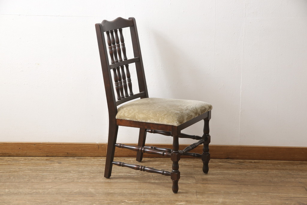 和製ビンテージ　民芸家具　凝ったつくりのスピンドルダイニングチェア(椅子、いす、イス、ヴィンテージ)(R-058165)