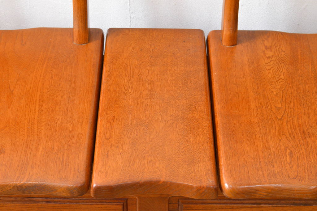 中古　伝統木芸士　石橋武士作　ケヤキ材　上質な和の空間づくりに活躍する2人掛けベンチ(チェア・椅子・ダイニングチェア)(R-061632)