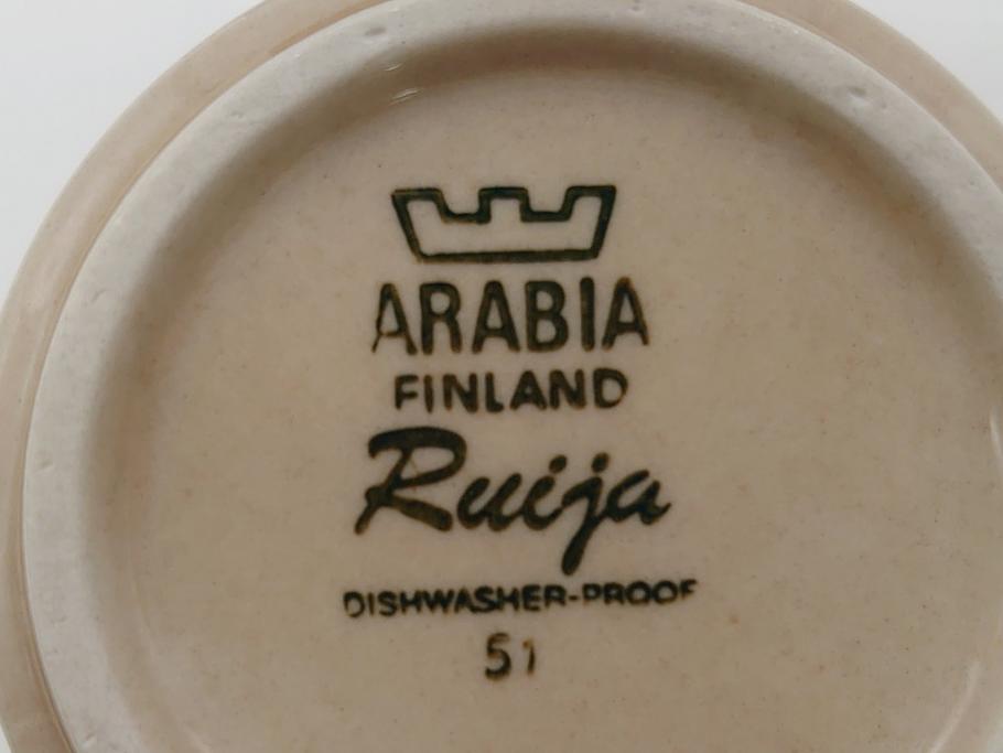 ARABIA FINLAND　Ruija(ルイージャ)　Ulla Procope(ウラ・プロコッペ)　優しさと温かみある絵付けが印象的なカップ&ソーサー3客セット(アラビア、フィンランド、Sモデル、北欧食器、C&S)(R-061949)