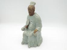 希少　中国?　古玩　青磁　唐人　人物像(人形、置物、唐物?、芭蕉扇?)(R-061967)