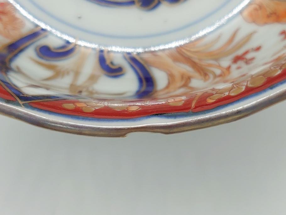 上手物　明治期　色絵　染付　花文　6寸皿　約18cm　一つ一つ丁寧に絵付けされた職人の技が光る深皿3枚セット(六寸、中皿、変形皿、和食器、和皿)(R-062094)