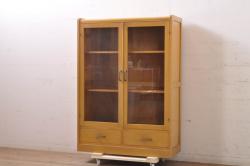 中古　北海道民芸家具　飾り棚にもおすすめな上質な作りのブックケース(本箱、収納棚、キャビネット)
