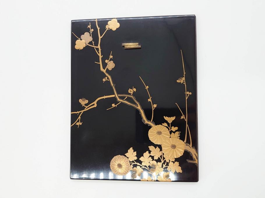 昭和初期　時代物　漆器　木製　梅と菊の蒔絵が目を惹く菓子箪笥(小引き出し、共箱付き)(R-069886)