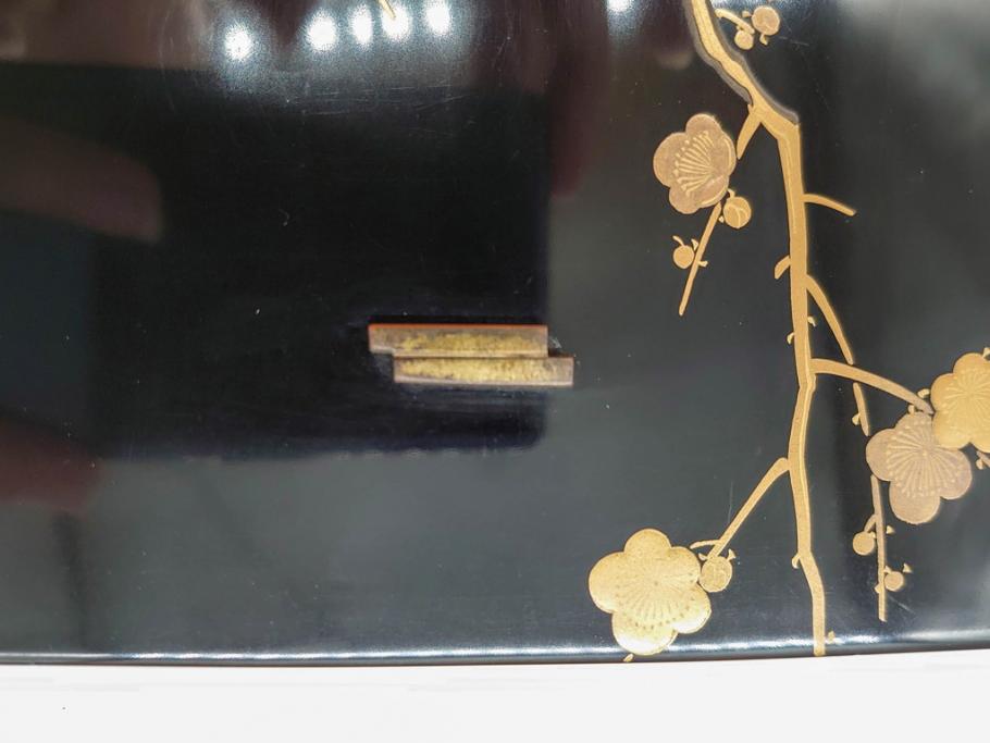 昭和初期　時代物　漆器　木製　梅と菊の蒔絵が目を惹く菓子箪笥(小引き出し、共箱付き)(R-069886)