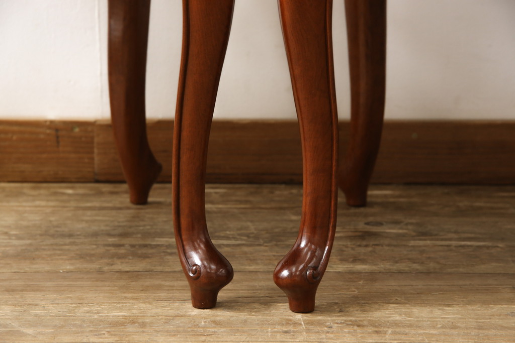 中古　高級家具　カリン材　ロココ調の優美なアームチェア2脚セット(ダイニングチェア、サロンチェア、椅子、花梨材)(R-050055)