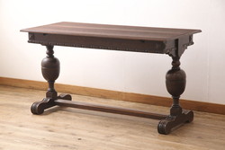 イギリスアンティーク　球根型の脚が目を引く、オーク材製のエクステンションテーブル(ドローリーフテーブル、ダイニングテーブル)(R-047707)