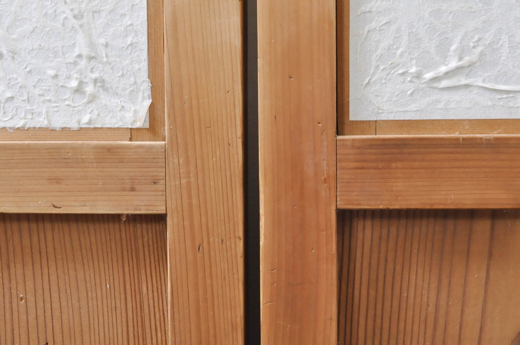 アンティーク建具　明るい木味の温もり溢れる障子帯戸4枚セット(引き戸、障子戸)(R-069275)