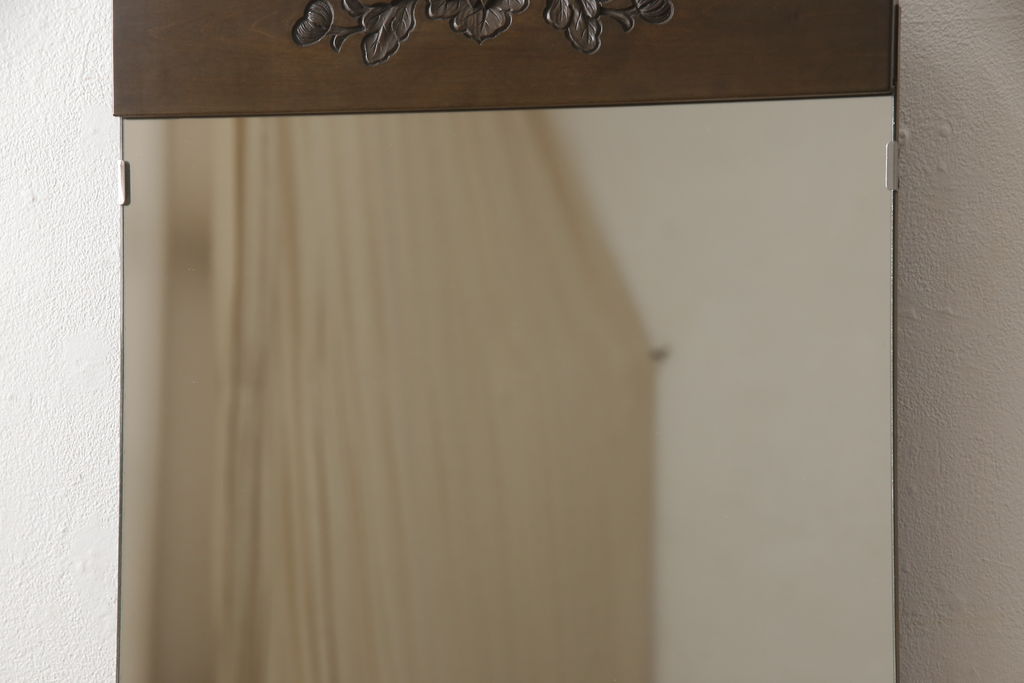 和製ビンテージ　神戸洋家具　花の意匠が目を引く、引き出し付き姿見(ミラー、ドレッサー、鏡台、ヴィンテージ)(R-052055)