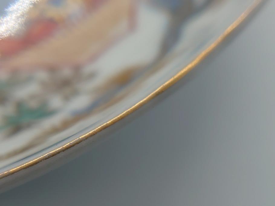 幕末期　伊万里　色絵　染付　金彩　4.5寸皿　約13.5cm　繊細で温かみのある絵付けが魅力の深皿5枚セット(四寸五分、中皿、和食器、和皿)(R-062113)