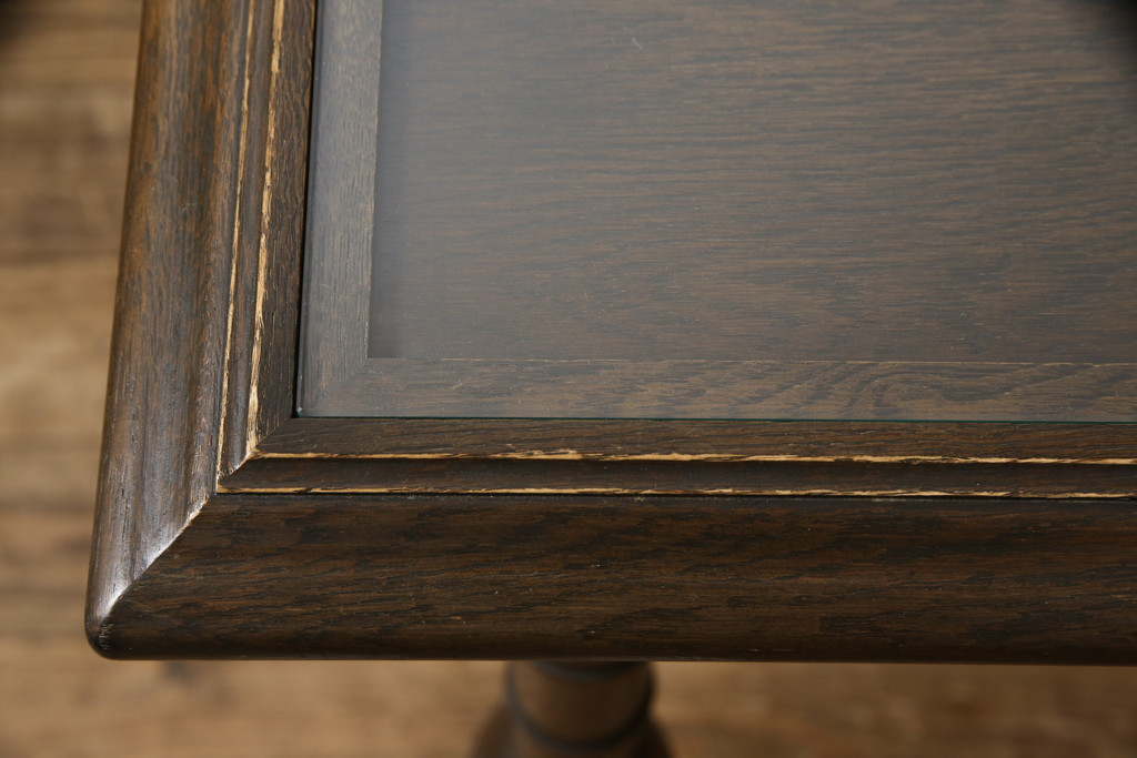 中古　特注品　永田良介商店　天板にはめ込まれた九谷陶板がかわいらしい、ガラス天板付きダイニングテーブル(コンソールテーブル)(R-052597)