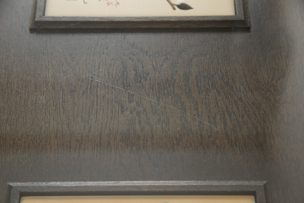 中古　特注品　永田良介商店　天板にはめ込まれた九谷陶板がかわいらしい、ガラス天板付きダイニングテーブル(コンソールテーブル)(R-052597)
