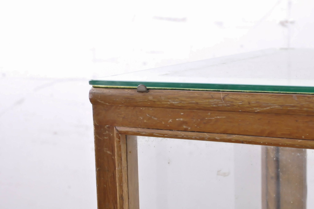 和製ビンテージ　昭和レトロ　ナラ(楢)材　シンプルなデザインが取り入れやすい木枠のガラスケース(Gケース、ショーケース、コレクションケース、キャビネット、飾り棚、陳列棚、店舗什器、ヴィンテージ)(R-066841)