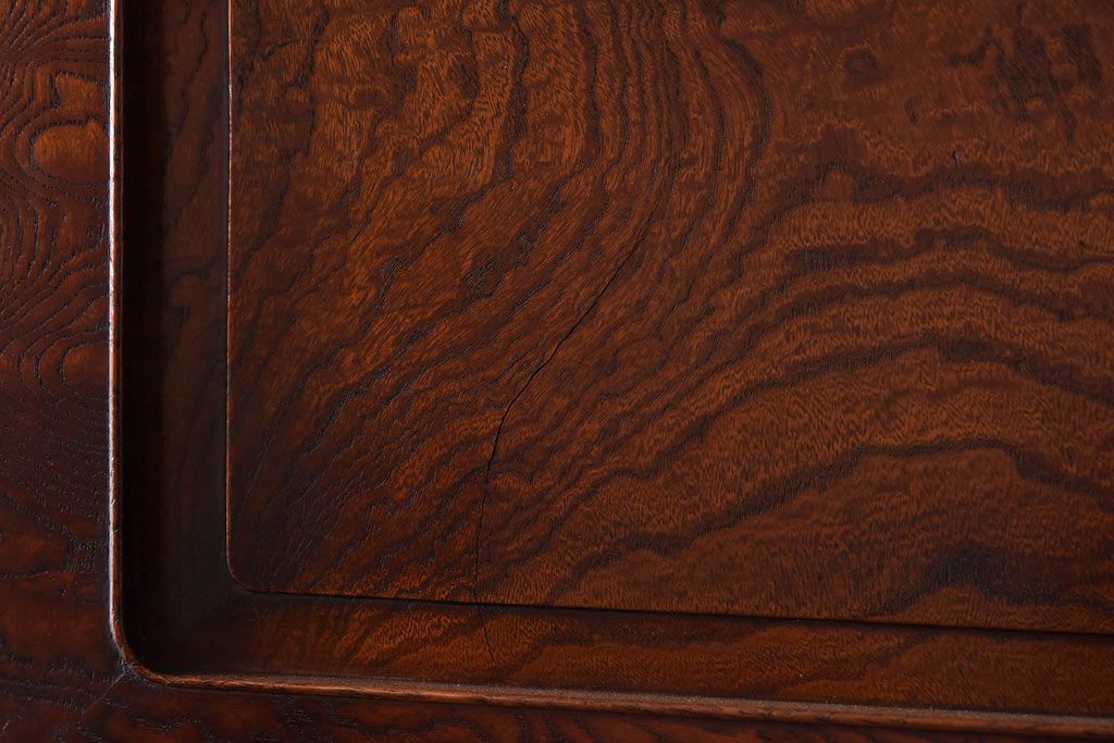 アンティーク家具　和製アンティーク　隠しカラクリ有り!　銅金具　ケヤキの玉杢が美しい重ね帳場箪笥(収納棚、引き出し、戸棚)