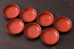 昭和初期　木目の流れが美しい掻き合わせ塗りの小皿7枚
