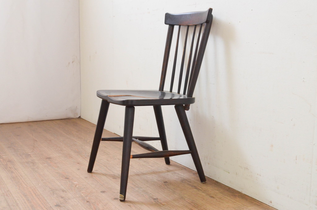 和製ビンテージ　松本民芸家具　#55型　レトロで温かみ漂うスピンドルチェア(木製イス、板座チェア、ダイニングチェア、椅子、ヴィンテージ)(R-069496)