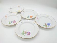 ドイツ　マイセン　Meissen　ベーシックフラワー　二つ花　それぞれ違った花達が食卓のアクセントになるプレート5枚セット(皿、洋食器)(R-070200)
