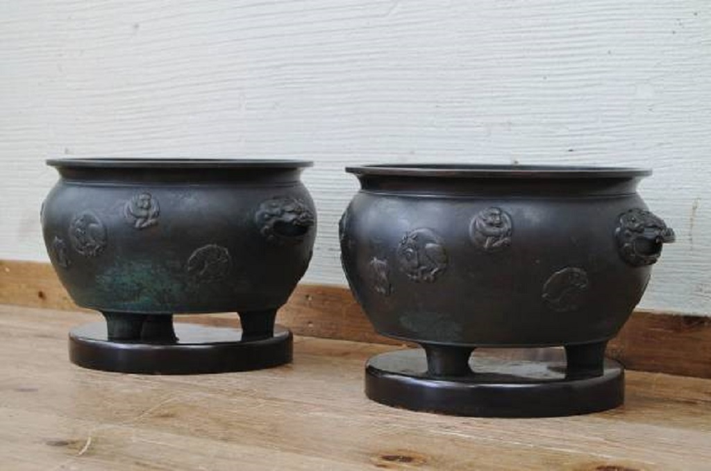 江戸〜明治の藤田勘右衛門作 古銅火鉢(手焙り)一対 | ラフジュ工房