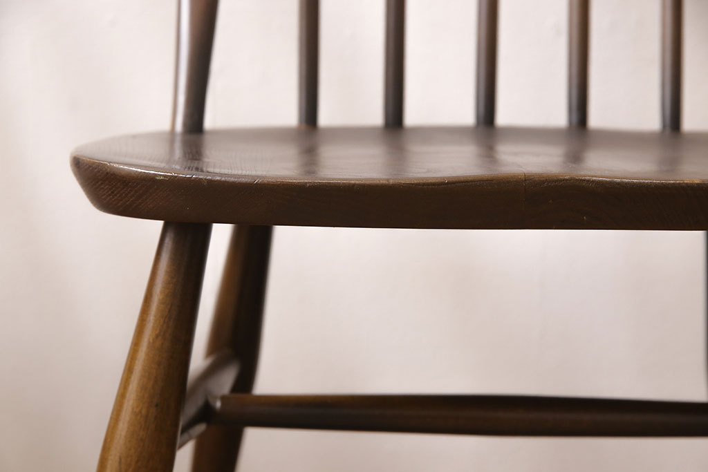 イギリスビンテージ　ERCOL(アーコール)　カントリースタイルにも合うクエーカーチェア4脚セット(椅子、板座チェア、ダイニングチェア、ヴィンテージ)(R-052275)