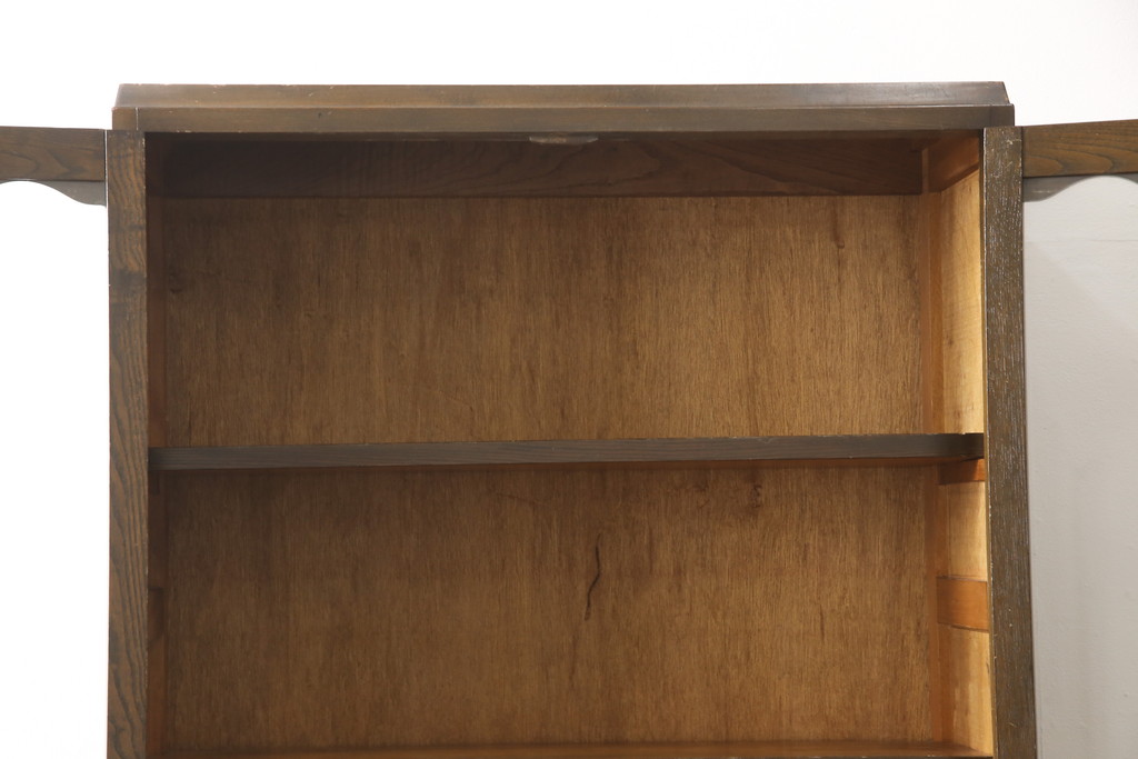 和製アンティーク　昭和初期　栓材　レトロな雰囲気あふれる二段重ねキャビネット(食器棚、収納棚、戸棚、カップボード)(R-058248)