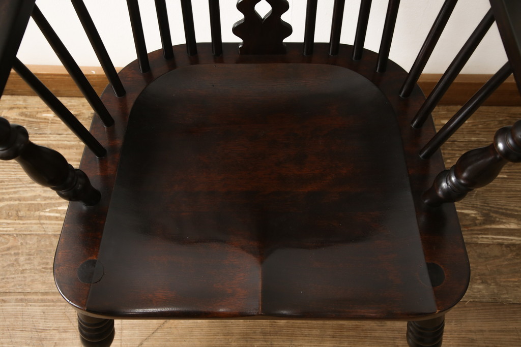 中古　美品　松本民芸家具　#44A型　洋風のクラシカルなデザインが美しいウィンザーチェア(定価約18万円)(アームチェア、椅子、イス、ウインザーチェア)(R-057900)