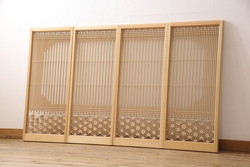 中古　美品　組子細工と整然と並ぶ桟が美しい書院戸4枚セット(窓、引き戸、建具)(R-051582)