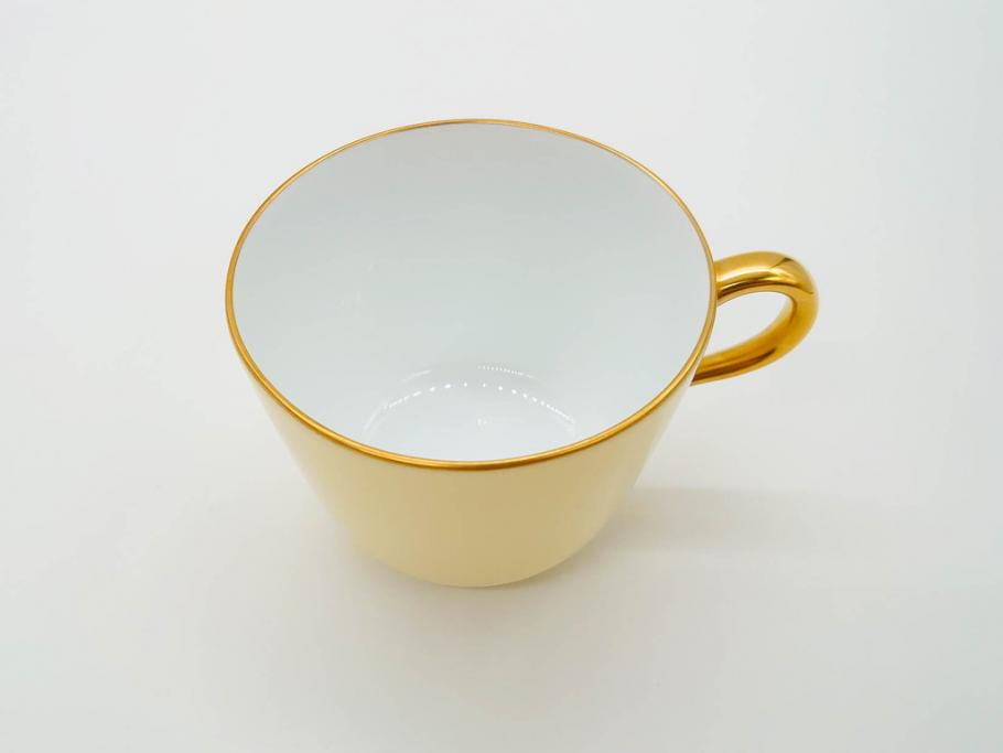 大倉陶園(OKURA、OAC)　色蒔き(クリーム)　シンプルながら上品な雰囲気を醸し出すモーニングカップ&ソーサー(洋食器、C&S、箱付き)(R-070219)