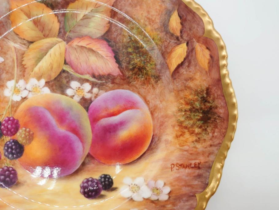 イギリス　ROYAL WORCESTER(ロイヤルウースター)　ペインテッドフルーツ　モモ　約20cm　一つ一つ丁寧に絵付けされた意匠が美しいプレート(ハンドペイント、箱付き、洋食器、皿、もも、桃)(R-070223)