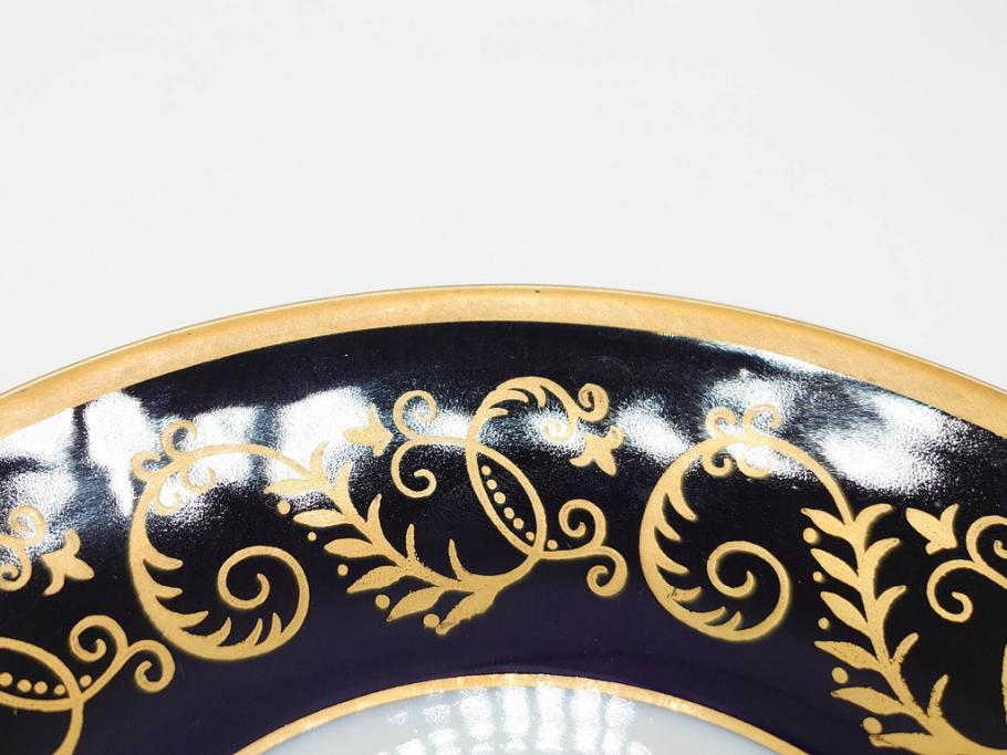 東ドイツ　リヒテ社　Lichte Echt Kobalt　金彩　コバルト　落ち着いた紺色に金の装飾が美しいカップ&ソーサー6客セット(洋食器、C&S)(R-070231)