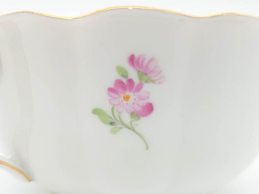 ドイツ　マイセン　Meissen　ベーシックフラワー　二つ花　優美な雰囲気が素敵なトリオセット(ティーカップ&ソーサー、プレート、皿、洋食器)(R-070232)