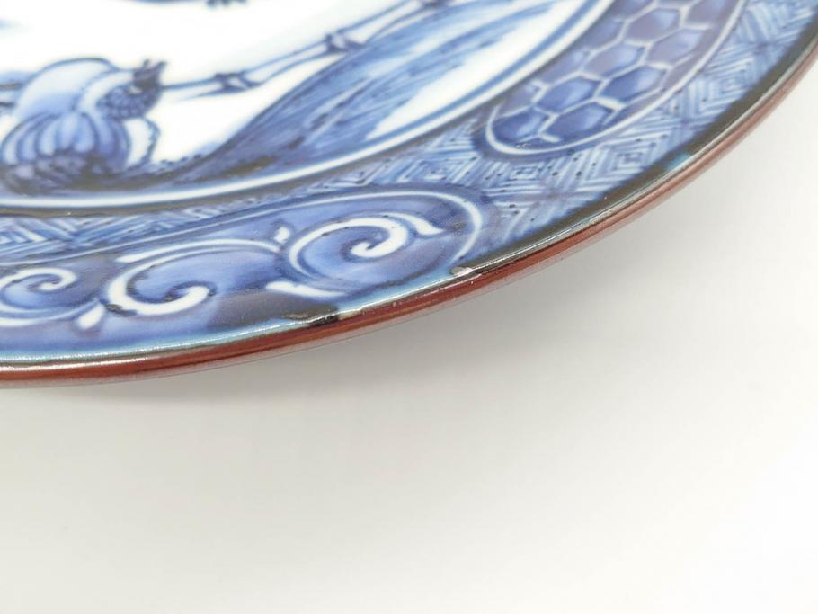 加藤利昌　清水焼　祥瑞花鳥文　8.3寸　約25cm　落ち着いた色合いが素敵な大皿2枚セット(和食器、和皿、染付、八寸三分)(R-070234)