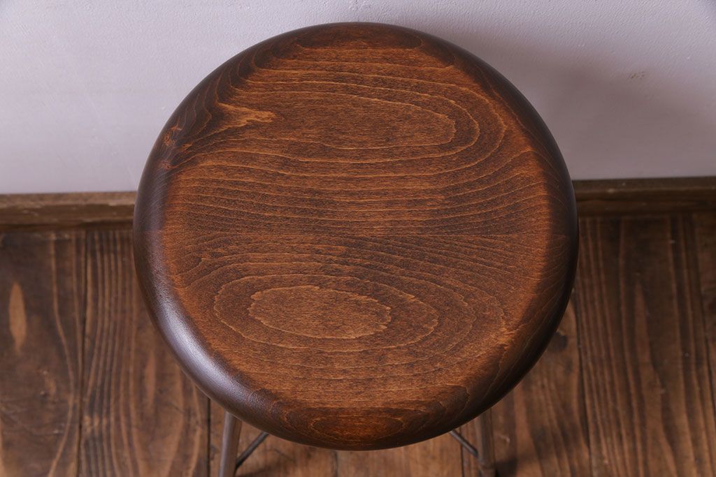 ラフジュ工房オリジナル　シンプルな細身の鉄脚が魅力の丸スツール(椅子、チェア)(3)