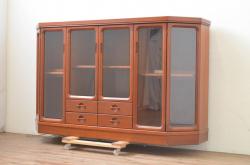 アンティーク家具　大正ロマン　木と色ガラスの組み合わせがおしゃれな本箱(収納棚、戸棚)