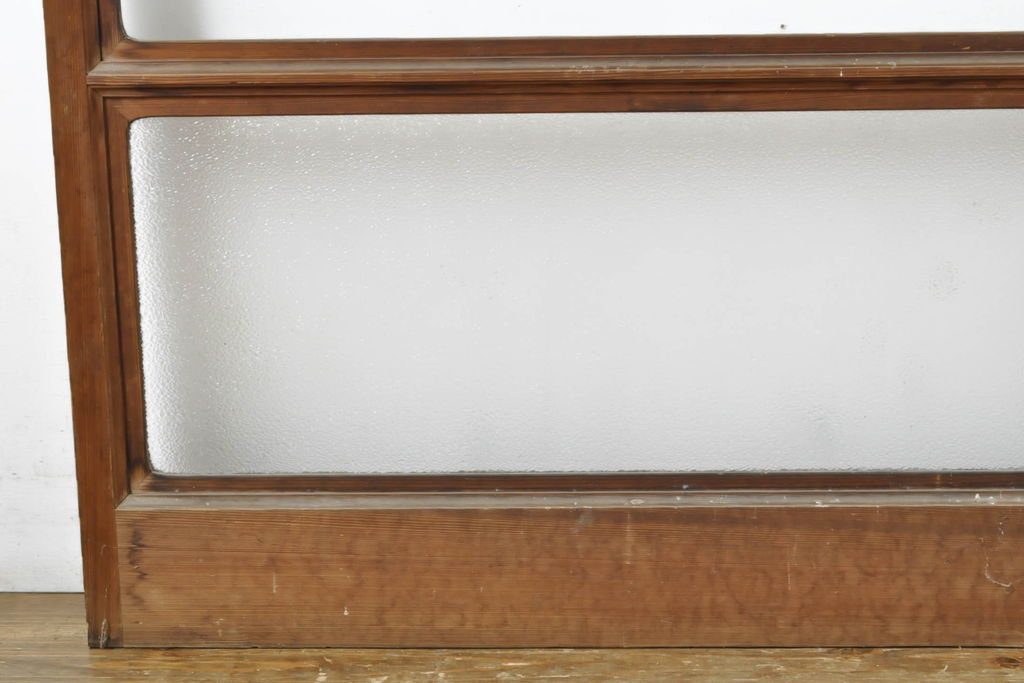 アンティーク建具　モール・ゆらゆら・ダイヤガラス　シンプルながらも丁寧に面取りされたガラス戸2枚セット(引き戸、建具)(R-062178)