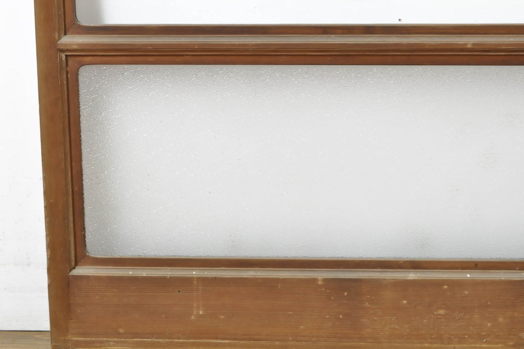 アンティーク建具　モール・ゆらゆら・ダイヤガラス　シンプルながらも丁寧に面取りされたガラス戸2枚セット(引き戸、建具)(R-062179)