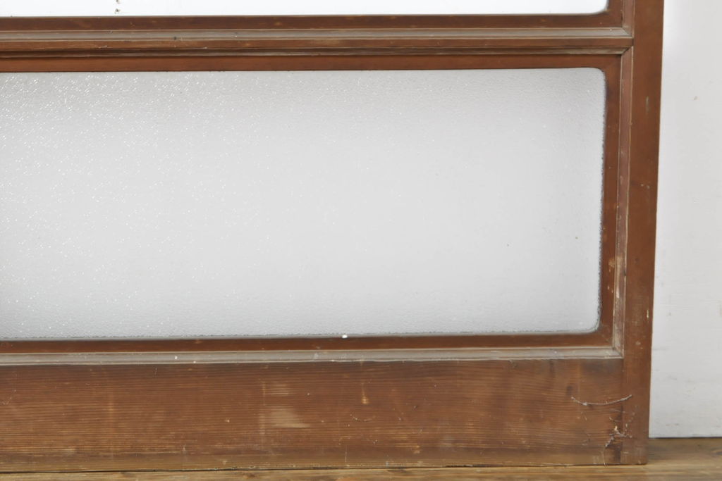 アンティーク建具　モール・ゆらゆら・ダイヤガラス　シンプルながらも丁寧に面取りされたガラス戸2枚セット(引き戸、建具)(R-062179)
