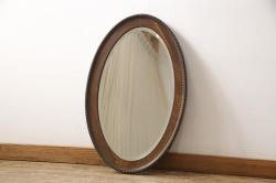 アンティーク雑貨　和製アンティーク　ナラ材　クラシカルなデザインが品のある鏡(壁掛け鏡)