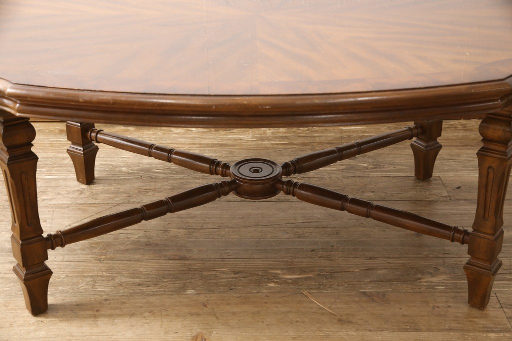 中古　美品　DREXEL HERITAGE(ドレクセルヘリテイジ)　美しい木目が印象的なセンターテーブル(ローテーブル、リビングテーブル)(R-058640)