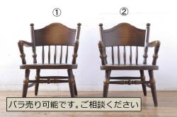 中古　美品　永田良介商店　神戸洋家具　落ち着きのあるシックな佇まいが魅力のラダー型ダイニングチェア2脚セット(食堂椅子、ラダーバックチェア、ワークチェア、板座チェア、イス)(R-069991)