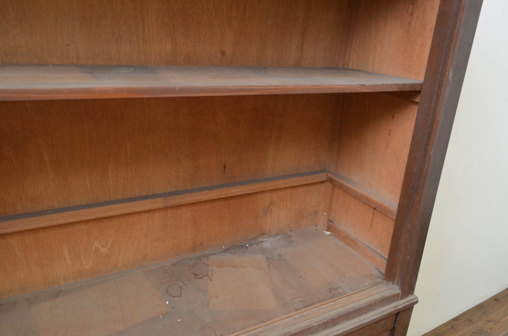 和製アンティーク　大正ロマン　楢(ナラ)材　背の低いサイズが使いやすい二段重ね収納棚(食器棚、キャビネット、戸棚、本箱、ブックケース)(R-069099)