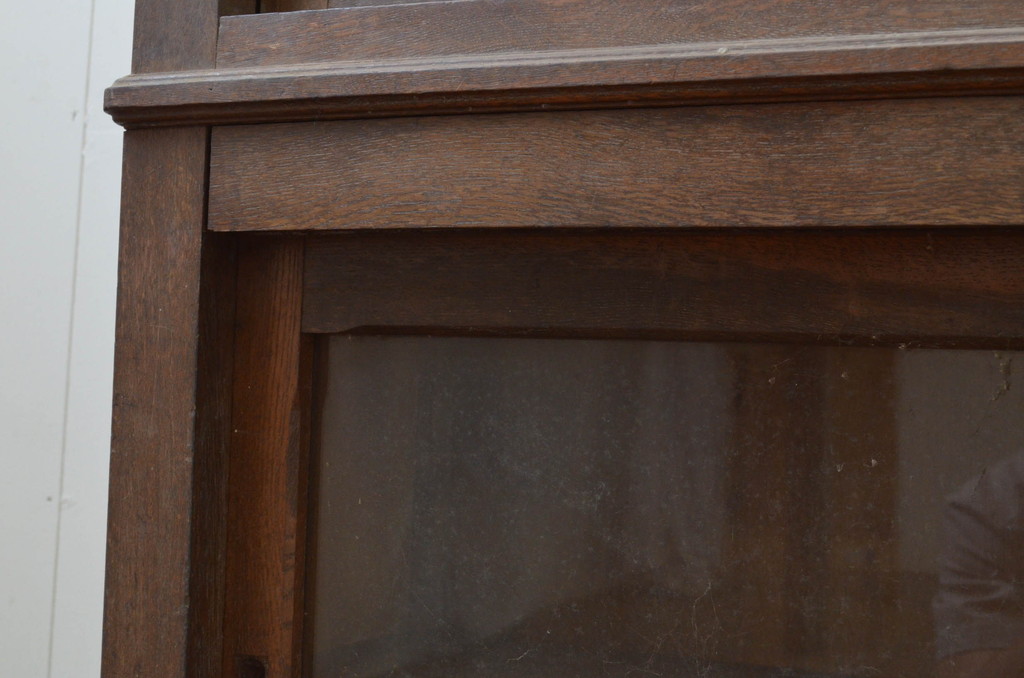 和製アンティーク　大正ロマン　楢(ナラ)材　背の低いサイズが使いやすい二段重ね収納棚(食器棚、キャビネット、戸棚、本箱、ブックケース)(R-069099)