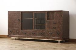 ペイント家具　当店オリジナルガラス　レトロなブックケース(本箱、収納棚、キャビネット)(R-039871)