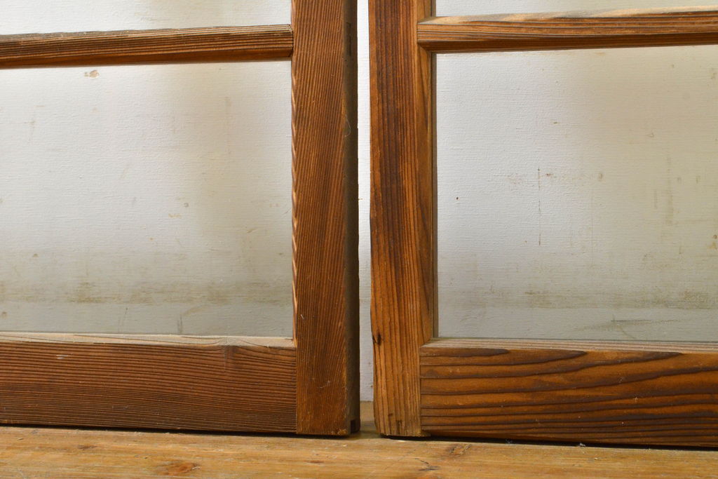 アンティーク建具　大正ロマンの雰囲気香るガラス窓2枚セット(引き戸、ガラス戸、建具)(R-062730)