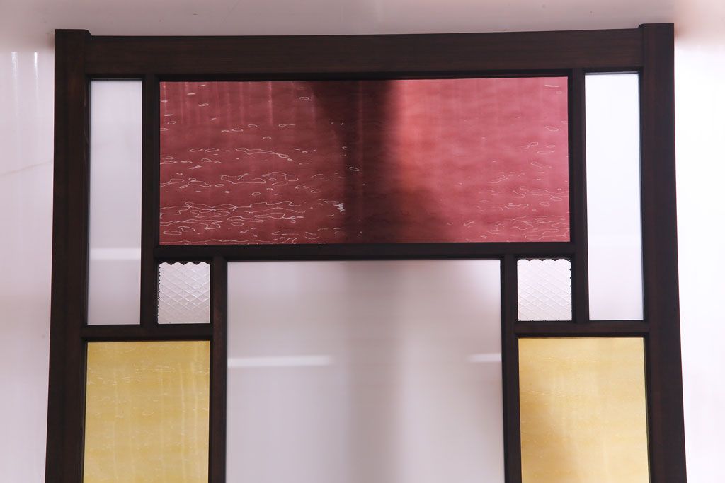 ラフジュ工房オリジナル　2色の色ガラスが目を引くレトロな引き戸(建具、ガラス戸)4枚セット