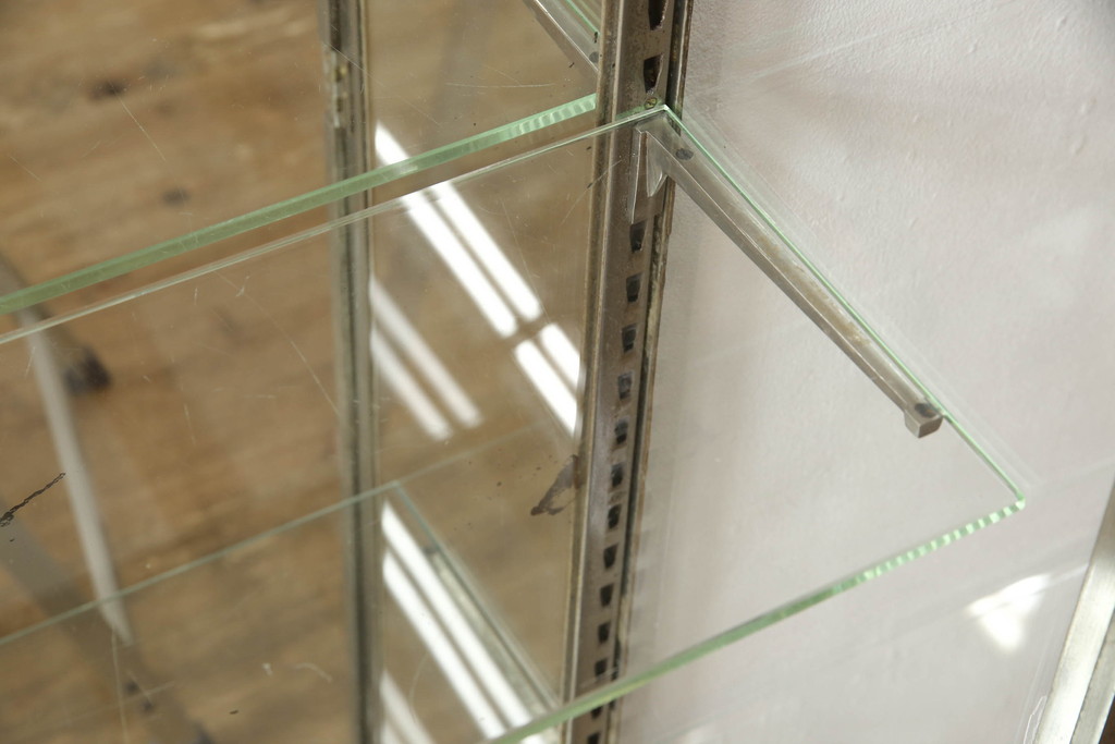 フランスアンティーク　インダストリアル　メタルフレームが無骨でかっこいいガラスケース(ショーケース、収納棚、飾り棚、キャビネット)(R-052731)