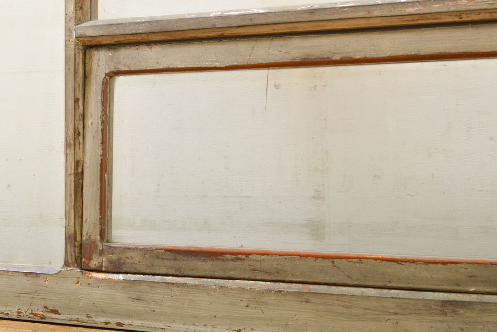 アンティーク建具　シンプルなデザインで使いやすい小窓付きガラス欄間1枚(明かり取り、明り取り、窓、建具)(R-063023)