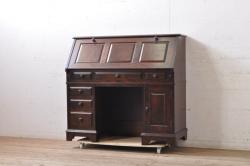 中古　イギリス高級輸入家具　洗練された佇まいが美しいレザートップデスク(机、平机、ワークデスク、在宅用、在宅ワーク)(定価約60万円)(R-062846)