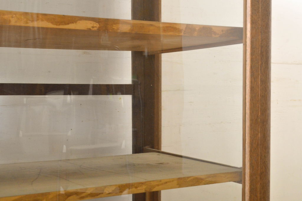 和製アンティーク　ナラ材　店舗の雰囲気づくりに取り入れたいレトロなガラスケース(ショーケース、飾り棚、陳列棚、店舗什器)(R-062213)