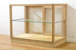 和製アンティーク　前面ナラ材　ダイヤガラスがレトロな雰囲気を高める収納棚(サイドキャビネット、戸棚、ブックケース、本箱、食器棚)(R-059005)