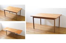 【オーダー家具実例】格納スツール8脚付きテーブルを新規製作しました。ラフジュ工房オリジナルの商品を参考に、ご希望サイズで再現。ホワイトオークを用いた天板と淡い青緑のペイントカラーで仕上げました。(ダイニングテーブル、作業台、椅子)
